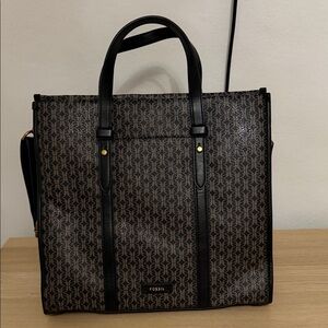 Fossil Patterned Black and Brown Tote